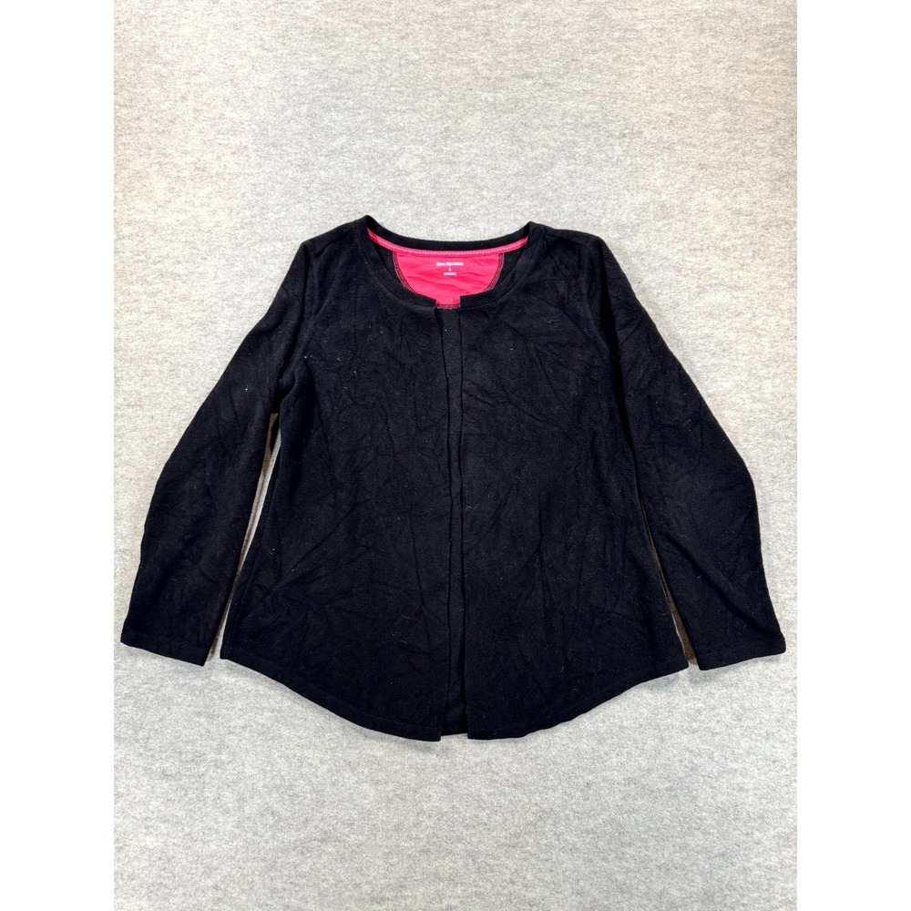 Kim Rogers Fleece Cardigan Sweater Womens Large Black Long Sleeve Open Front